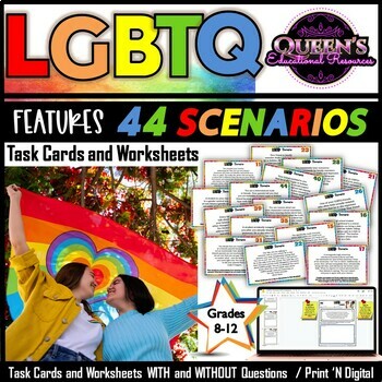 Preview of LGBTQ Scenario Task Cards and Worksheets, LGBTQ Problem Solving Scenarios