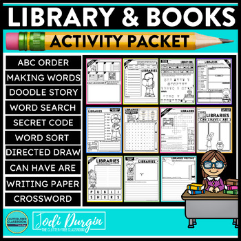 Preview of LIBRARY ACTIVITY PACKET writing early finisher activities libraries worksheets