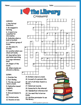 Preview of (4th, 5th, 6th, 7th Grade) LIBRARY Crossword Puzzle Worksheet Activity
