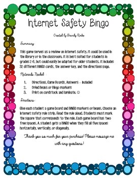 Preview of LIBRARY MEDIA CENTER - Internet Safety Bingo