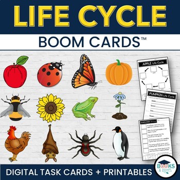 Preview of Life Cycle BOOM CARDS & Printables: Apple, Pumpkin, Butterfly, Penguin + more