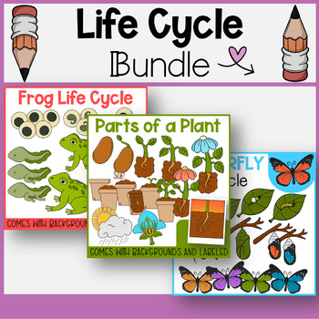 Life Cycle Clip Art Bundle | Parts of a Plant/Flower | Frog | Butterfly
