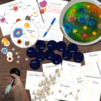 Preview of LIFE CYCLE of Stars, Star Science, Flashlight & Popcorn Constellations Printable