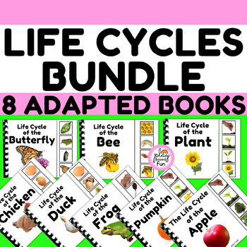 Preview of LIFE CYCLES ADAPTED BOOKS, 8 ADAPTIVE BOOKS FALL APPLE, PUMPKIN, BUTTERFLY PLANT