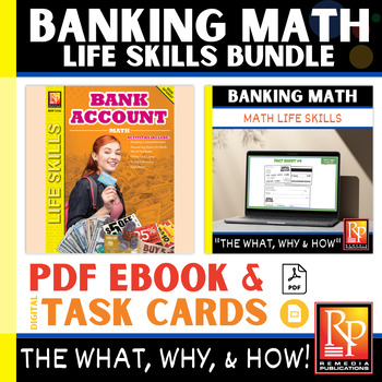 Preview of LIFE SKILLS - Bank Account Math BUNDLE:  PDF & Google - Money, CC & Debit Cards