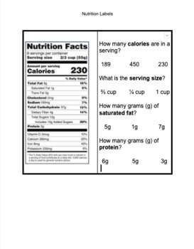 Preview of LIFE SKILLS - Reading Nutrition Labels