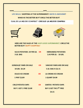 Preview of LIFE SKILLS: SUPERMARKET SHOPPING: GRADES 3-7, ESL