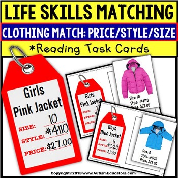 Preview of LIFE SKILLS Task Cards For Matching Clothing Sales Tag “Task Box Filler” Autism