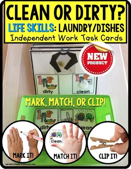 Preview of LIFE SKILLS Task Cards LAUNDRY and DISHES Clean or Dirty "Task Box Filler"