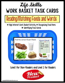 Preview of LIFE SKILLS Task Box - Reading and Matching Food Words for Special Education