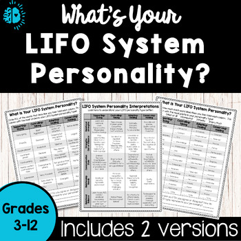 Preview of LIFO System Behavioral Type Quiz | Get to Know You Inventory | Back to School