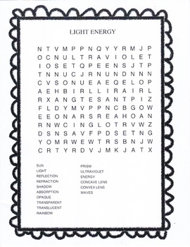 Preview of LIGHT ENERGY Word Search for Grades 5 and 6