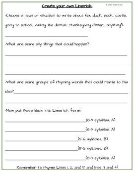 LIMERICK POEMS STEP-BY-STEP Worksheets FREE by Little Rain Kids | TpT