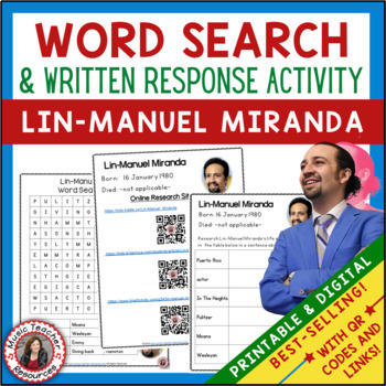 Preview of LIN-MANUEL MIRANDA Music Word Search and Biography Research Activity Worksheets