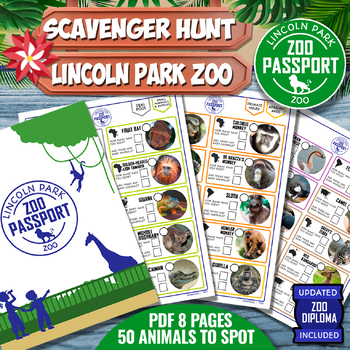 Preview of LINCOLN PARK ZOO Game Passport Game Chicago - SCAVENGER HUNT - ZOO DIPLOMA