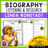 LINDA RONSTADT Biography Research Worksheets and Music Lis