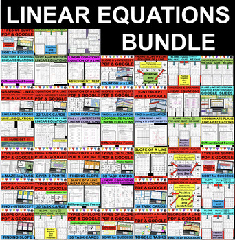 Preview of LINEAR EQUATIONS SLOPES y-INTERCEPTS x-INTERCEPTS BUNDLE (PDF & GOOGLE SLIDES)