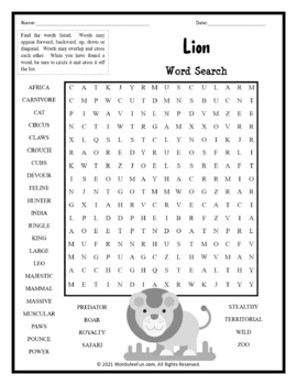 Lion, Word Puzzle Game, Educational Game for Preschool Kids, Place