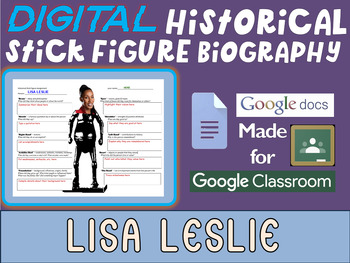 Preview of LISA LESLIE Digital Historical Stick Figure Biography (MINI BIOS)