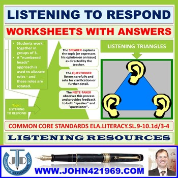 Preview of LISTENING TO RESPOND WORKSHEETS WITH ANSWERS