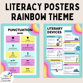 Preview of LITERACY Poster Collection Punctuation Literary Devices Parts of Speech Rainbow