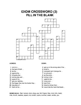 LITERARY DEVICES: IDIOM CROSSWORD AND WORKSHEETS (3) by Joanna Dominique