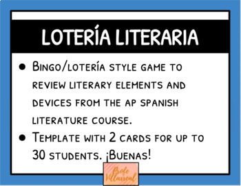 Preview of LITERARY ELEMENTS LOTERIA / BINGO ELEMENTOS LITERARIOS