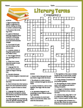 LITERARY TERMS DEVICES Crossword Puzzle Worksheet Activities TPT