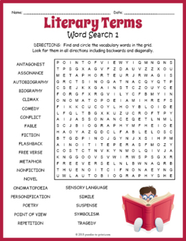 Preview of (5th 6th 7th 8th Grade) LITERARY TERMS & DEVICES Word Search Worksheet Activity