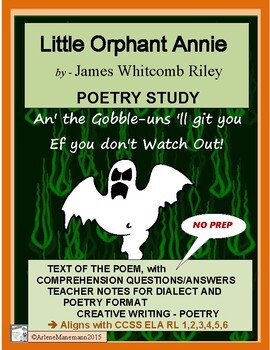 Preview of LITTLE ORPHANT ANNIE (sic) Poetry Study, a good Halloween poem including Text