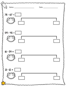 frog method for subtraction 2 digit numbers maths differentiated worksheets