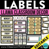 LLAMA Classroom Decor LABELS organization editable printab