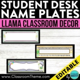 LLAMA Classroom Decor STUDENT DESK NAME PLATES editable la