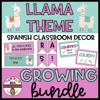 Preview of LLAMA THEMED SPANISH GROWING BUNDLE CLASSROOM DECOR