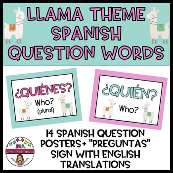 Preview of LLAMA THEMED SPANISH QUESTION POSTERS with English translations + PLUS SIGN