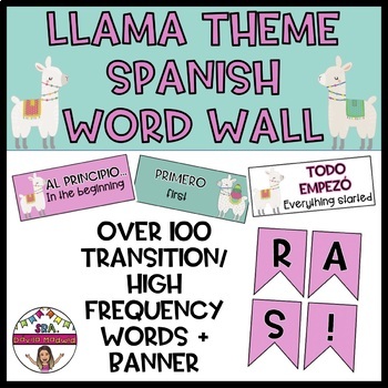 Preview of LLAMA THEMED SPANISH WORD WALL (English translations)