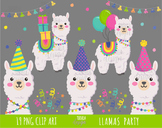 LLAMAS clipart, commercial use, PARTY, LLAMAS PARTY, BIRTHDAY