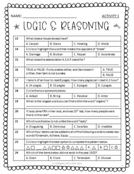 logic reasoning worksheets critical thinking grades 4 6 tpt