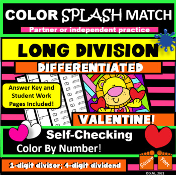 Preview of LONG DIVISION, 1 digit, 4-dig. dividend, w & wo remain Color Activity VALENTINES