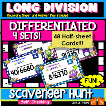 Preview of LONG DIVISION DIFFERENTIATED SCAVENGER HUNT 4 SETS!  1-digit & 2-digit divisors