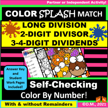 Preview of LONG DIVISION FALL 2-digit divisor Color by Number Activity!  w& wo remainders