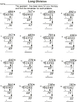 long division guided practice 20 worksheets by wilbert