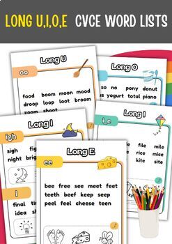 Preview of LONG U,I,O,E CVCE WORD LISTSCE WORD LISTS.  Read, find and color.