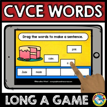 Preview of LONG VOWEL A CVCE WORD SENTENCE BUILDING ACTIVITY KINDERGARTEN BOOM CARDS GAME