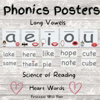 Preview of LONG Vowel Posters/Word Cards- Science of Reading | Neutral Colors