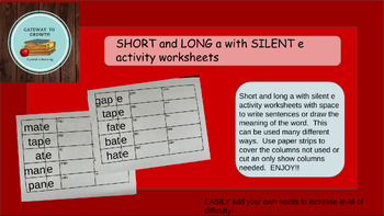 Preview of LONG and SHORT a with silent e  activity worksheets