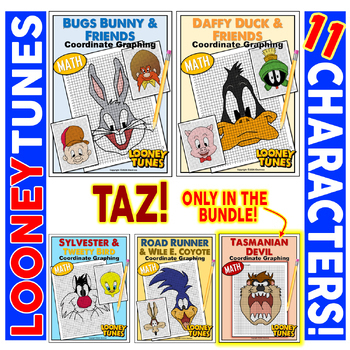 Preview of LOONEY TUNES 11 Coordinate Graph Mystery Pictures BUNDLE! Ordered Pairs!