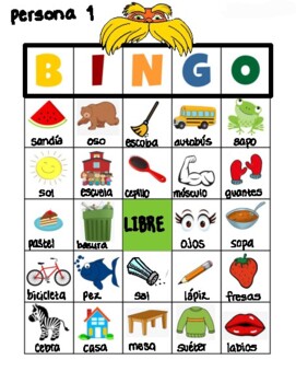 LÓRAX BINGO initial/medial/final spanish /s/ words by JO the SLP to Be