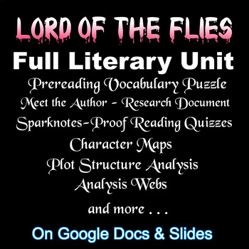 Preview of LORD OF THE FLIES -- FULL LITERARY UNIT (Quizzes, Character & Plot Maps, etc.)