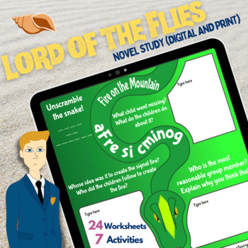 Preview of LORD OF THE FLIES Novel Study Freebee - Middle School Chapter Worksheets Digital